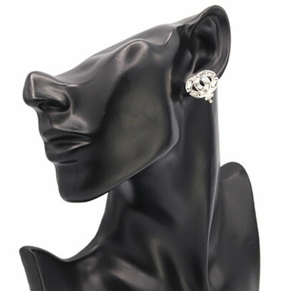 Chanel Earrings Coco Mark Silver Clear Metal Rhinestone 01P 2001 Model Ladies... - Picture 8 of 8